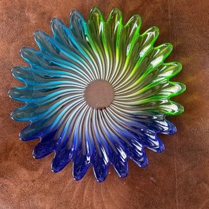 Liebenstern Walther Serving Platter Glass Blue Green Swirl 12.75" Plate Blenko